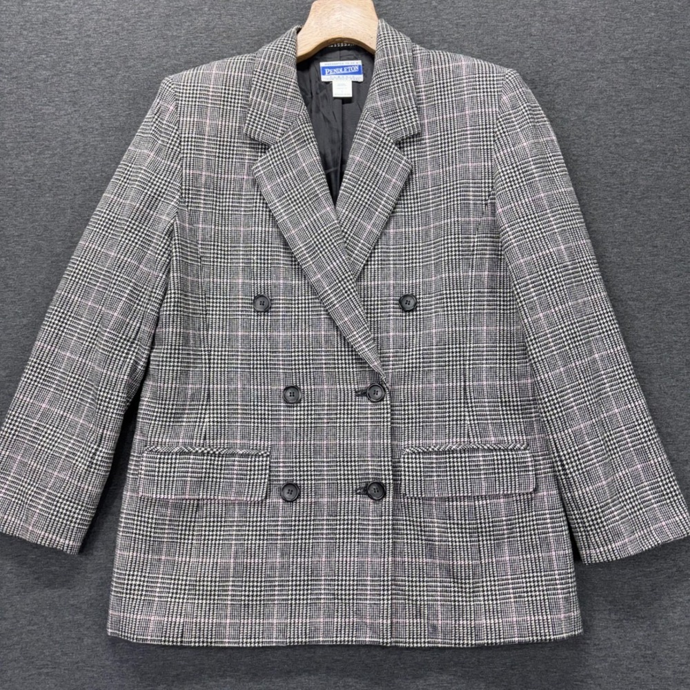 Pendleton Blazer Womens 8 Double Breasted 100% Wool Glen Plaid‎ Pink Windowpane